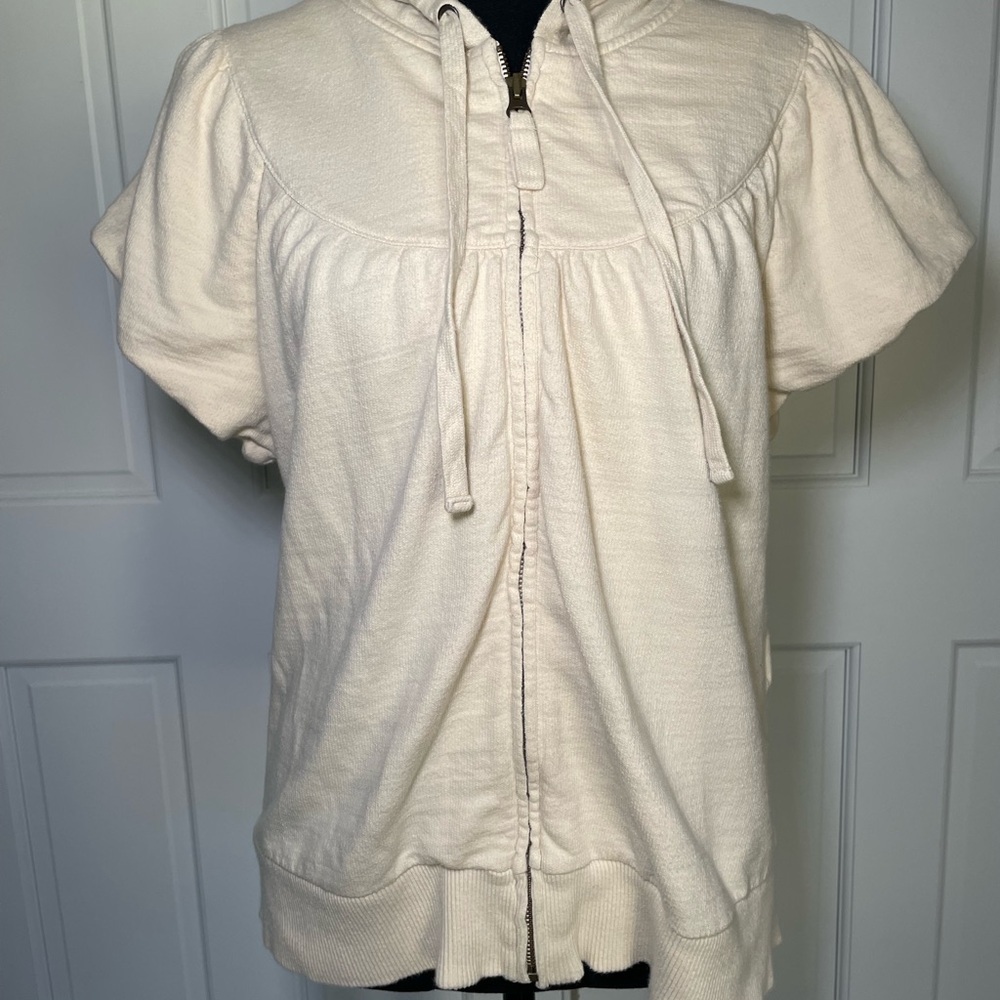 Old Navy Y2K Cream Hooded Short-Sleeve Zip Sweatshirt Bubble Sleeve Large - Picture 4 of 9